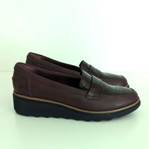 Clarks Sharon Gracie Burgundy Leather Loafers Women's 7